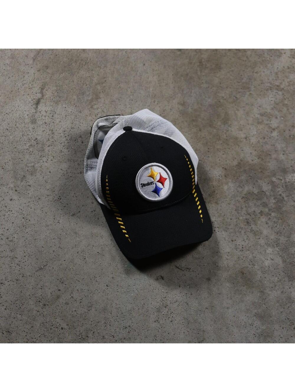 Pittsburgh Steelers New Era Hat S/M Black White Mesh NFL Stretch Fit Cap